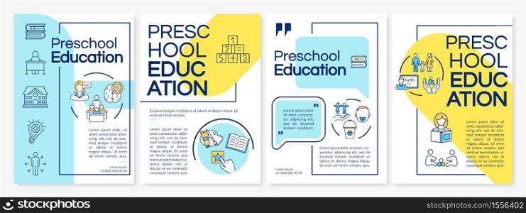 Children preschool education brochure template. Early childhood. Flyer, booklet, leaflet print, cover design with linear icons. Vector layouts for magazines, annual reports, advertising posters. Children preschool education brochure template
