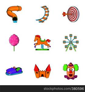 Children rides icons set. Cartoon illustration of 9 children rides vector icons for web. Children rides icons set, cartoon style