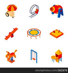 Children rides icons set. Cartoon illustration of 9 children rides vector icons for web. Children rides icons set, cartoon style