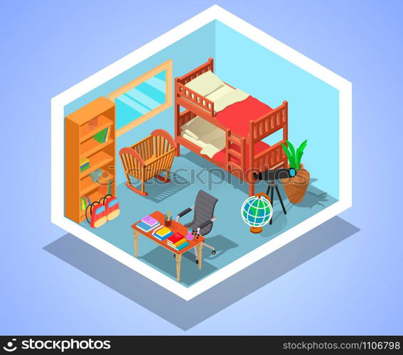 Children room concept banner. Isometric banner of children room vector concept for web, giftcard and postcard. Children room concept banner, isometric style