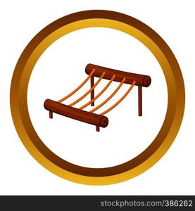 Children rope ladder vector icon in golden circle, cartoon style isolated on white background. Children rope ladder vector icon