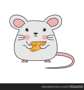 Children&rsquo;s drawing of a mouse with cheese. Simple vector illustration for theme design, isolated on white background