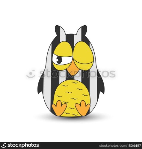 Children&rsquo;s drawing of a striped owl. Simple vector illustration for theme design, isolated on white background