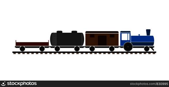 Children's freight train with different cars. Simple flat design.