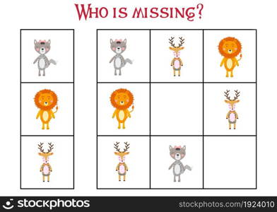 Children&rsquo;s game Find who is missing. Sudoku for kids. Children&rsquo;s puzzles. Educational game for children. Cute animals. Sudoku for kids. Sudoku. Children&rsquo;s puzzles. Educational game for children. pirate in search of treasures at sea
