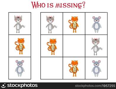 Children&rsquo;s game Find who is missing. Sudoku for kids. Children&rsquo;s puzzles. Educational game for children. Cute animals. Sudoku for kids. Sudoku. Children&rsquo;s puzzles. Educational game for children. pirate in search of treasures at sea