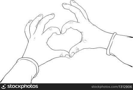 Children&rsquo;s hands showing fingers of a loving heart icon. hands showing heart