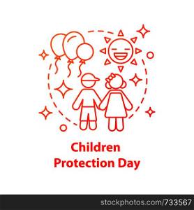 Children's protection day concept icon. Childhood idea thin line illustration. Kindergarten. Brother and sister. Vector isolated outline drawing. Children's protection day concept icon