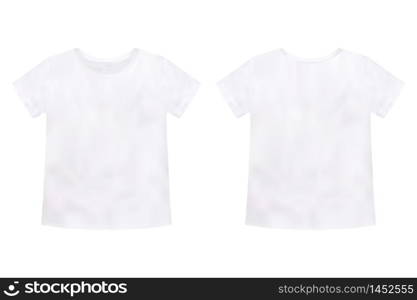 Children&rsquo;s t-shirt mockup isolated on white background. Unisex tee template. Realistic style. Vector illustration. Children&rsquo;s t-shirt mockup isolated on white background. Unisex tee template