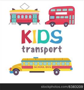 Children&rsquo;s transport collection. Vector illustration. Isolated on white background. Set of road and rail transport.