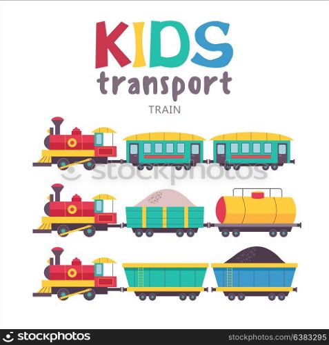Children&rsquo;s transport collection. Vector illustration. Isolated on white background. A large set of railway transport.