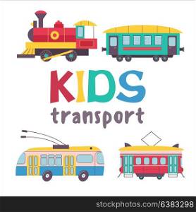 Children&rsquo;s transport collection. Vector illustration. Isolated on white background. A large set of railway transport.