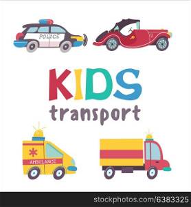 Children&rsquo;s transport collection. Vector illustration. Isolated on white background. A large set of road transport.