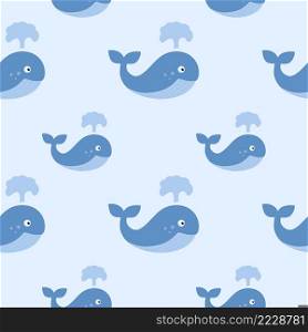 Children’s seamless endless pattern with sea and whales. Vector flat cartoon illustration. Background for Wallpaper, children’s room, clothing and textiles.Print for fabric and packaging paper.