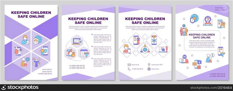 Children safety in internet tips brochure template. Flyer, booklet, leaflet print, cover design with linear icons. Vector layouts for presentation, annual reports, advertisement pages. Children safety in internet tips brochure template