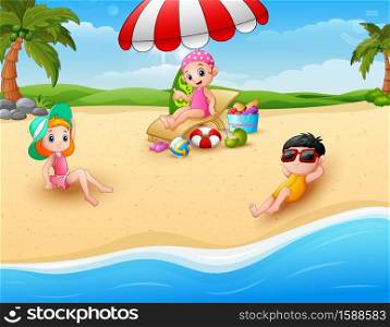 Children sunbathing on the beach