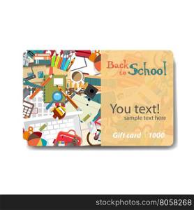 Children things and stationery. Sale discount gift card. Branding design for children's stores and goods for schools