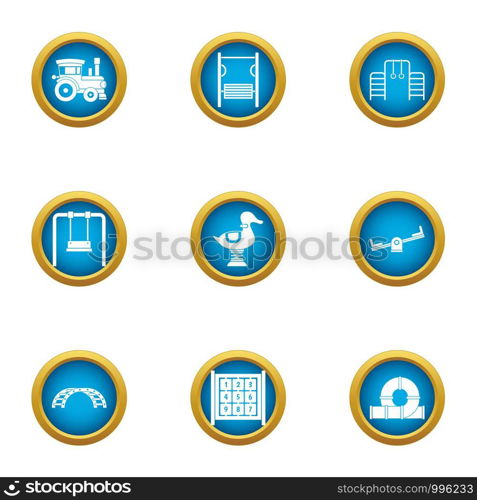 Children town icons set. Flat set of 9 children town vector icons for web isolated on white background. Children town icons set, flat style