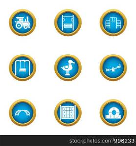 Children town icons set. Flat set of 9 children town vector icons for web isolated on white background. Children town icons set, flat style
