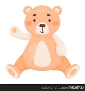Children toy cute Teddy bear. sitting bear cub waves its paw. Vector illustration in cartoon style. kids collection