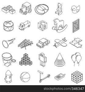 Children toys icons set in isometric 3d style on a white background. Children toys icons set, isometric 3d style