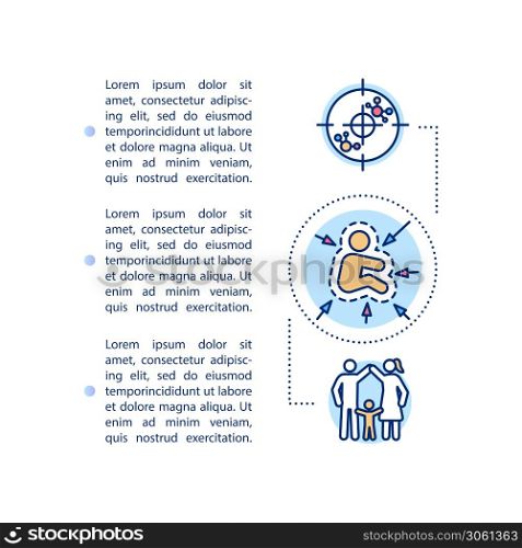 Children vaccination concept icon with text. PPT page vector template. Kids immunity protection, diseases prevention. Brochure, magazine, booklet design element with linear illustrations. Children vaccination concept icon with text