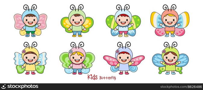 Children wearing butterfly, Filled Clipart