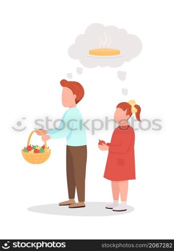 Children with apples for pie semi flat color vector characters. Standing figures. Full body people on white. Kids isolated modern cartoon style illustration for graphic design and animation. Children with apples for pie semi flat color vector characters