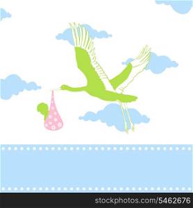 Children3. The stork bears the kid in a beak. A vector illustration