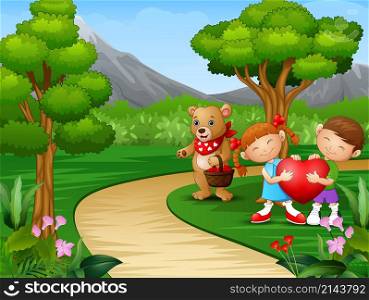 Childrens cartoon celebrate valentine day with bears