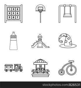 Childrens community icons set. Outline set of 9 childrens community vector icons for web isolated on white background. Childrens community icons set, outline style