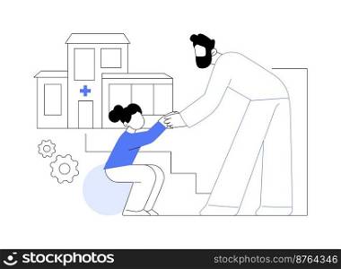 Childrens rehabilitation center abstract concept vector illustration. Kids rehabilitation center, children healthcare service, coordination, pediatric and educational support abstract metaphor.. Childrens rehabilitation center abstract concept vector illustration.