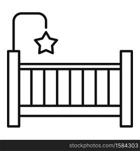 Childrens room baby crib icon. Outline childrens room baby crib vector icon for web design isolated on white background. Childrens room baby crib icon, outline style