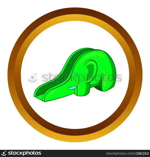 Childrens slide elephant vector icon in golden circle, cartoon style isolated on white background. Childrens slide elephant vector icon