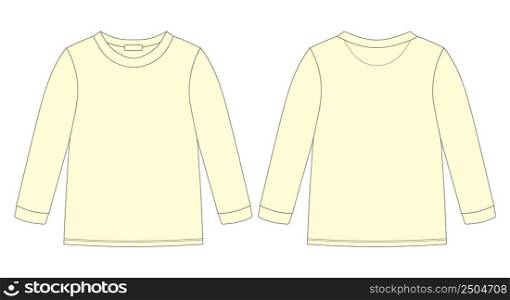 Childrens technical sketch sweatshirt. Kids wear jumper design template collection. Front and back view. Yellow color. Front and back view. CAD fashion design. Childrens technical sketch sweatshirt. Kids wear jumper design template collection. Front and back view. Yellow color.