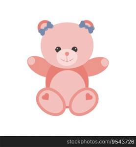 Childrens toy for girls pink teddy bear. For interior decoration, postcards, packaging. Vector illustration.