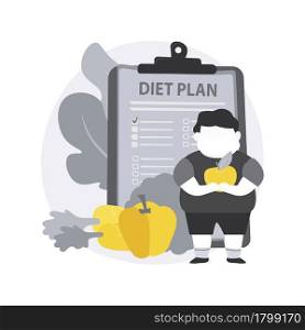 Childrens weight loss program abstract concept vector illustration. Children nutrition plan, safe diet, weight loss management, individual dietary program, kids obesity problem abstract metaphor.. Childrens weight loss program abstract concept vector illustration.