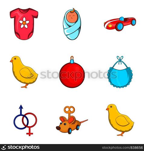 Childs play icons set. Cartoon set of 9 childs play vector icons for web isolated on white background. Childs play icons set, cartoon style