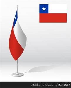 Chile flag on flagpole for registration of solemn event, meeting foreign guests. National independence day of Chile. Realistic 3D vector on white