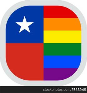 Chilean LGBT Rainbow flag, rounded square shape icon on white background, vector illustration. rounded square with flag pride lgbt