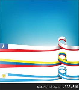 chilean,uruguayan and colombian ribbon flag on background