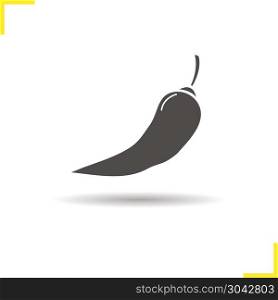 Chili pepper icon. Chili pepper icon. Drop shadow hot pepper silhouette symbol. Cooking ingredient. Mexican food. Spicy vegetable. Vector isolated illustration