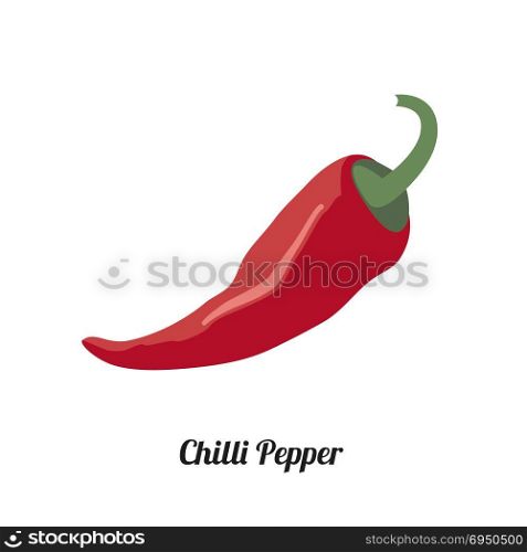 Chili pepper on white background. Flat simple illustration of red pepper