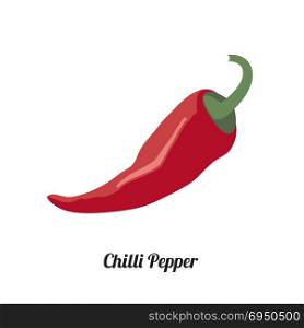 Chili pepper on white background. Flat simple illustration of red pepper