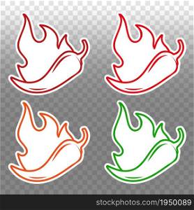 Chili Pepper Spice Levels. Hot pepper sign with fire flame for packing spicy food. Vector illustration. Chili Pepper Spice Levels. Hot pepper sign with fire flame for packing spicy food. Vector illustration.