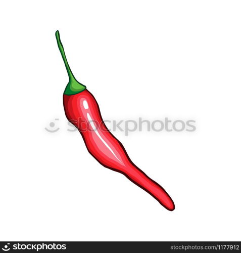 Chili single pepper hand drawn vector illustration. Traditional mexican food ingredient cartoon symbol. Natural spicy vegetables, tasty organic spices. Delicious cayenne, red jalapeno. Hot chili pepper flat vector illustration