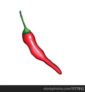 Chili single pepper hand drawn vector illustration. Traditional mexican food ingredient cartoon symbol. Natural spicy vegetables, tasty organic spices. Delicious cayenne, red jalapeno. Hot chili pepper flat vector illustration