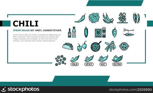Chili Spicy Natural Vegetable Landing Web Page Header Banner Template Vector. Habanero And Cayenne, Capsaicin And Jalapeno Chili Pepper Bio Product Harvesting In Garden. Sauce Food Illustration. Chili Spicy Natural Vegetable Landing Header Vector