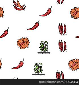 Chili Spicy Natural Vegetable Vector Seamless Pattern Thin Line Illustration. Chili Spicy Natural Vegetable Vector Seamless Pattern