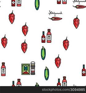Chili Spicy Natural Vegetable Vector Seamless Pattern Thin Line Illustration. Chili Spicy Natural Vegetable Vector Seamless Pattern